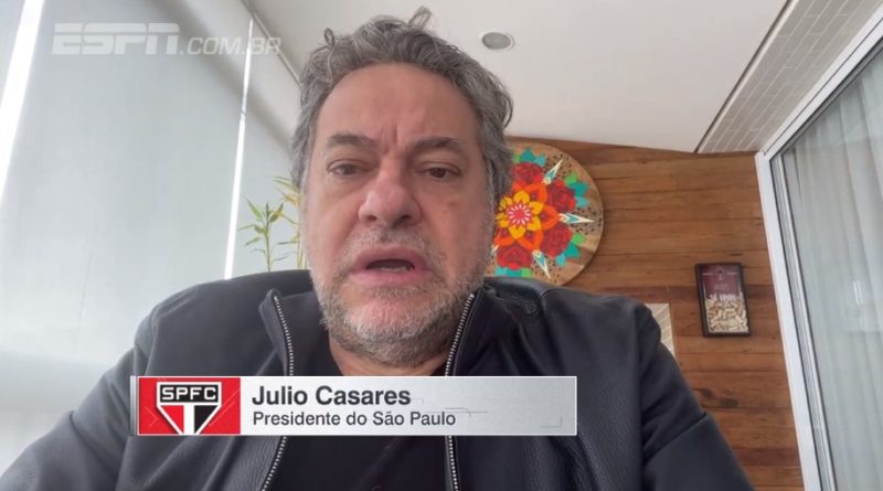 Julio Casares, presidente do São Paulo, faz chamamento à torcida. (Foto: Reprodução/ESPN Brasil)