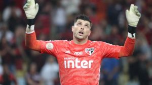 Tiago Volpi deixou meta do São Paulo em 2022. (Foto: Twitter do São Paulo)