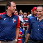 Rogério Ceni, técnico do São Paulo, e Marcelo Paz, presidente do Fortaleza, têm ótima relação. (Foto: Mateus Dantas / O Povo)