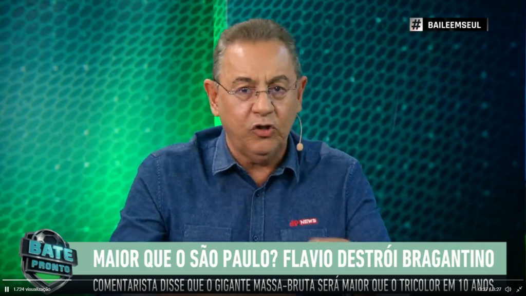 Flávio Prado confirma maluquice ao comparar São Paulo e Red Bull Bragantino.´(Foto: Reprodução/Jovem Pan)