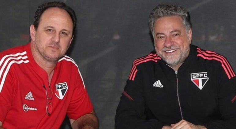 Rogério Ceni, técnico do São Paulo, e Julio Casares, presidente do clube. (Foto: Twitter do São Paulo)