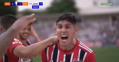 Alan Franco marca e São Paulo vence Santo André pelo Paulistão. (Foto: Reprodução/Premiere)