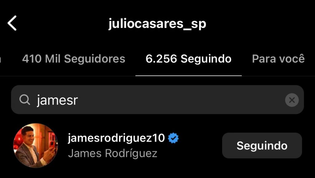 Presidente do São Paulo está seguindo James em uma rede social. (Foto: Reprodução Instagram)