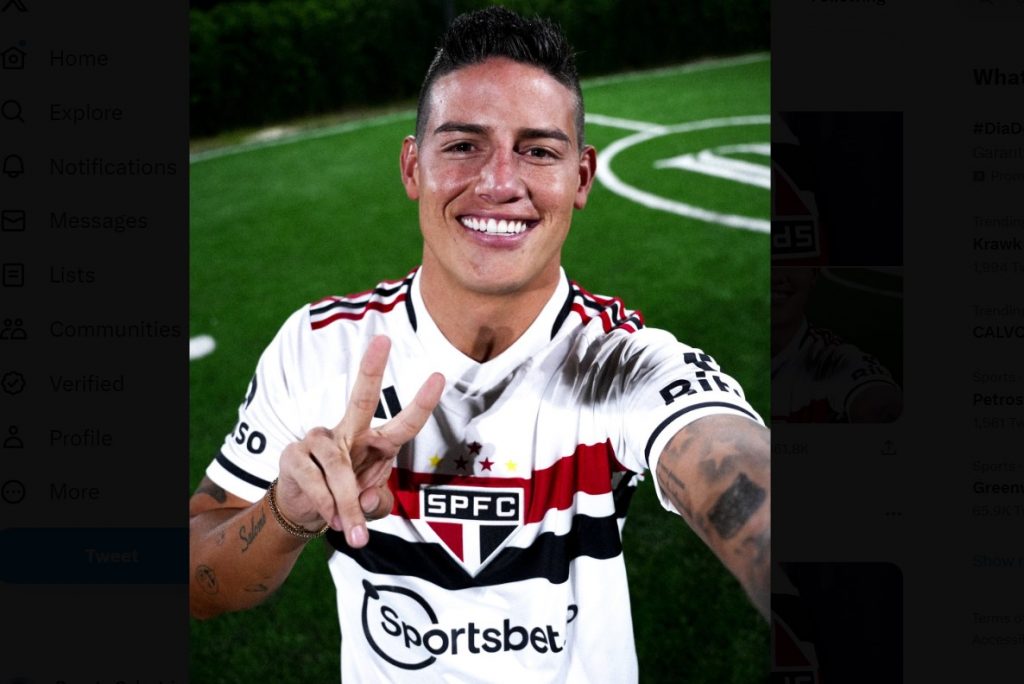 James é mais um gringo para o elenco do Tricolor. (Foto: Twitter do São Paulo)