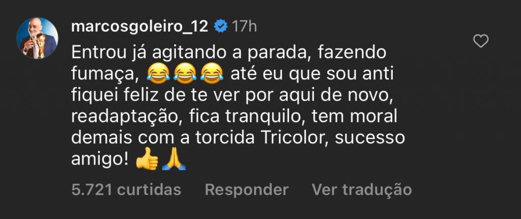 Marcos comentou em post de Lucas. (Foto: Reprodução Instagram)