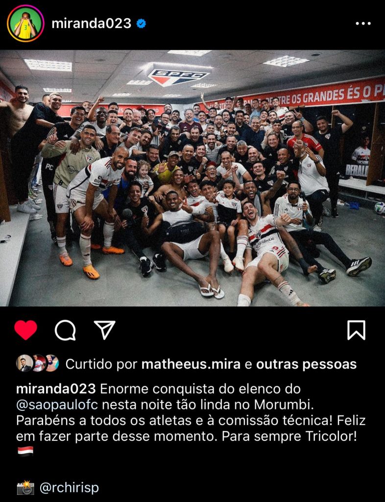 Ex-São Paulo estava com elenco e se declarou para o Tricolor. (Foto: Reprodução Instagram)