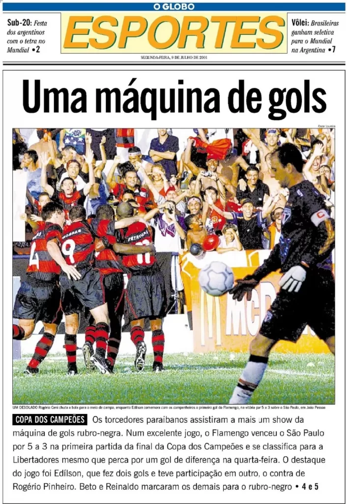 Jornal O Globo repercute final da Copa dos Campeões de 2001 — Foto: Reprodução / O Globo

