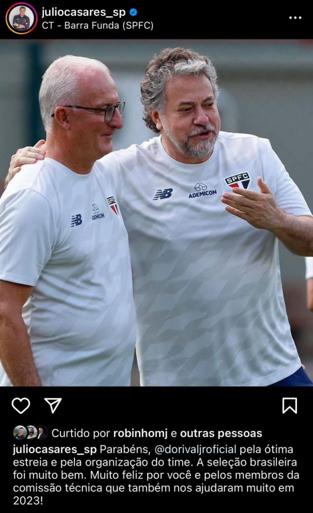 Presidente do São Paulo postou foto com atual treinador da Seleção. (Foto: Reprodução)
