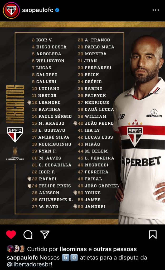 São Paulo divulga lista de inscritos para a Libertadores. (Foto: Divulgação)