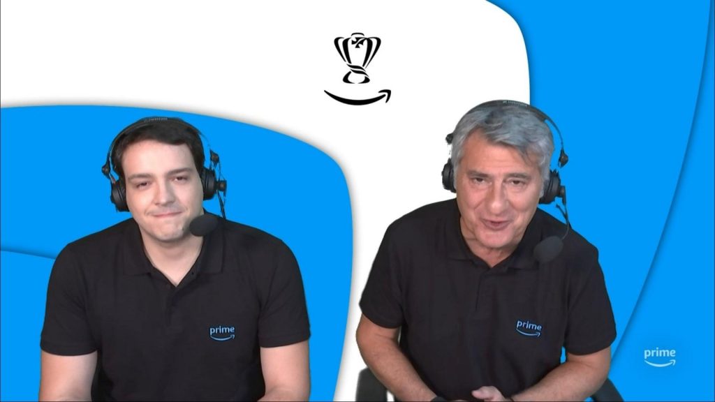 Cleber Machado e Rafael Oliveira em transmissão do Prime Video, que estaria em negociação para transmitir o Brasileirão em 2025. (Foto: Reprodução/Prime)