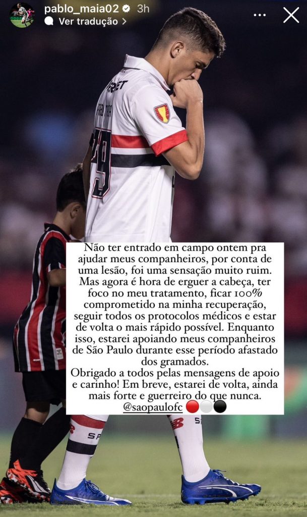 Pablo Maia publica mensagem em suas redes sociais e diz que apoiará elenco do São Paulo. (Foto: Reprodução/Instagram)