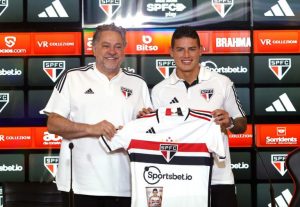 Casares define prazo para saída de James Rodríguez do São Paulo. (Foto: Twitter do SPFC)