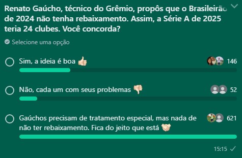 Pesquisa do Nação Tricolor sobre situação do Brasileirão 2024. (Foto: Reprodução/Futebol BR | São Paulo)