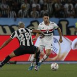 Calleri disputa jogada com Alexander Barboza no empate sem gols entre Botafogo x São Paulo. (Foto: Rubens Chiri/SPFC)