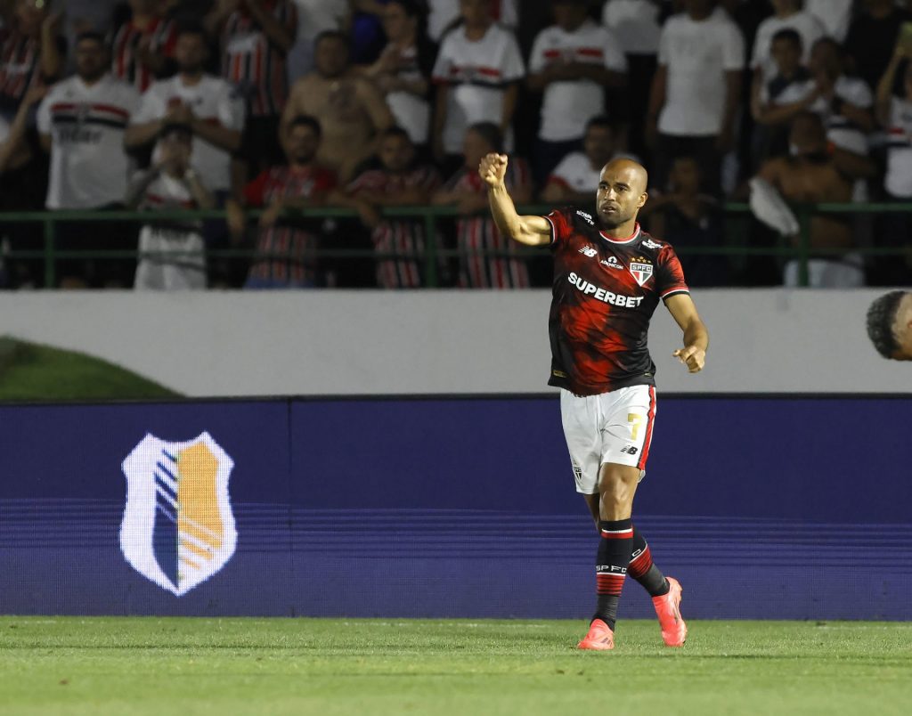 Lucas vive temporada mais artilheira pelo São Paulo em 2024. (Foto: Rubens Chiri/SPFC)