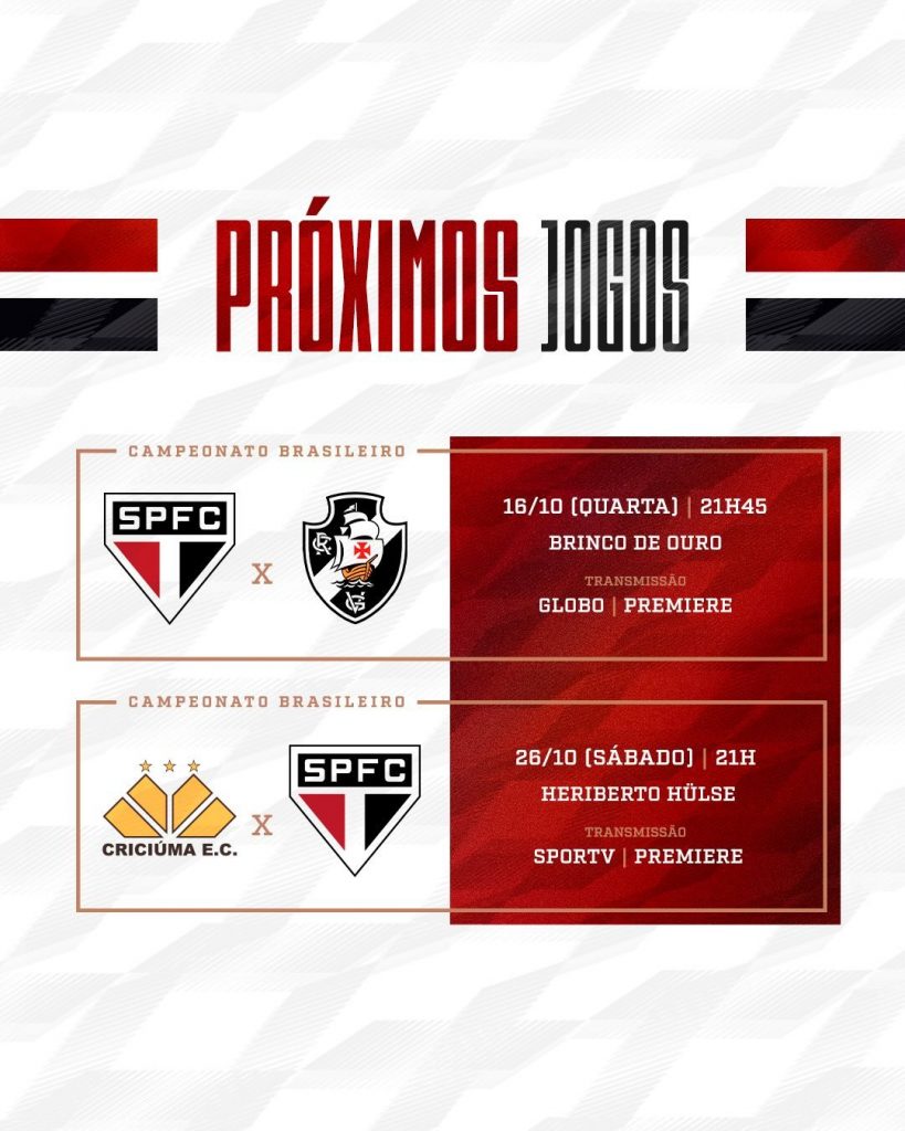 São Paulo receberá o Vasco da Gama no Brinco de Ouro. (Foto: Threads do SPFC)