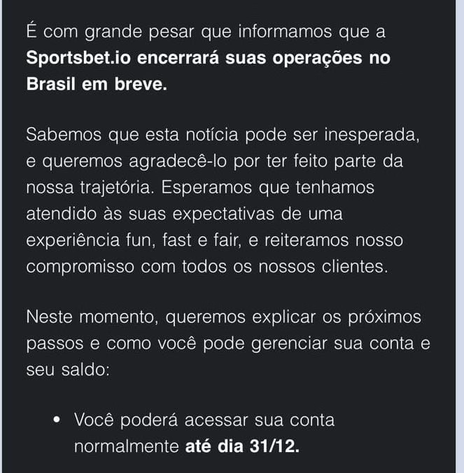 Sportsbet.io divulga comunicado para os clientes. (Foto: Reprodução)