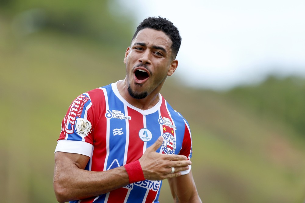 Matheus Bahia comemora gol pelo Bahia — Foto: Felipe Oliveira / EC Bahia / Divulgação