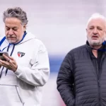 Julio Casares e Carlos Belmonte, presidente e diretor de futebol do São Paulo. (Foto: Victor Monteiro/Gazeta Press)
