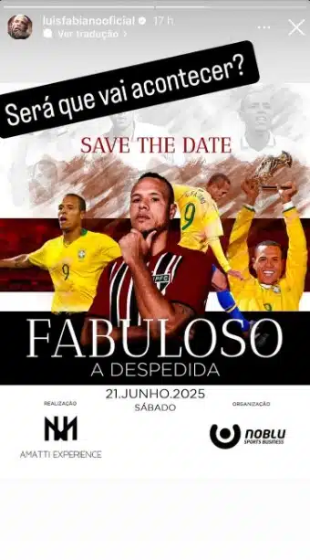 Luis Fabiano publica data para jogo de despedida no São Paulo. (Foto: Reprodução/Instagram)