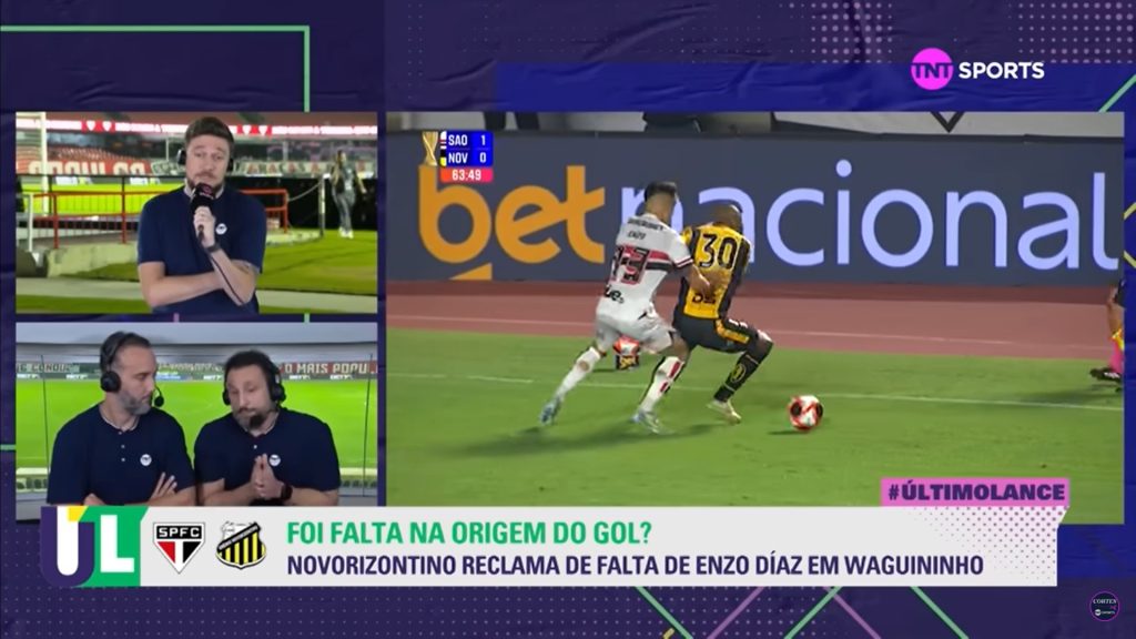 VSR comenta lance do gol da vitória do São Paulo contra o Novorizontino. (Foto: Reprodução/TNT Sports)