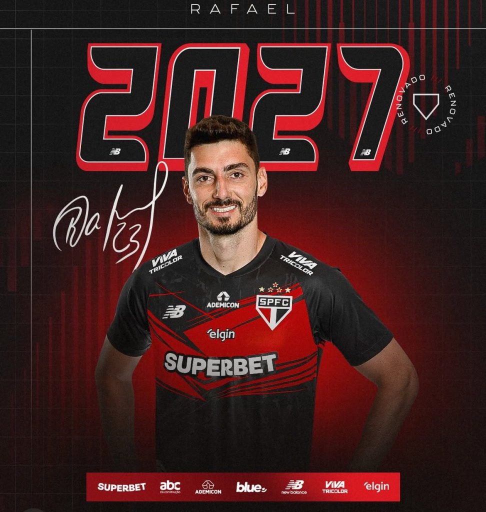 Rafael renovou com o São Paulo FC até 2027. Foto: Divulgação.