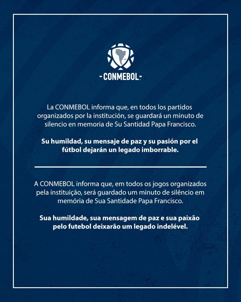 Conmebol define um minuto de silêncio em rodada da Libertadores. (Foto: Reprodução/Conmebol)