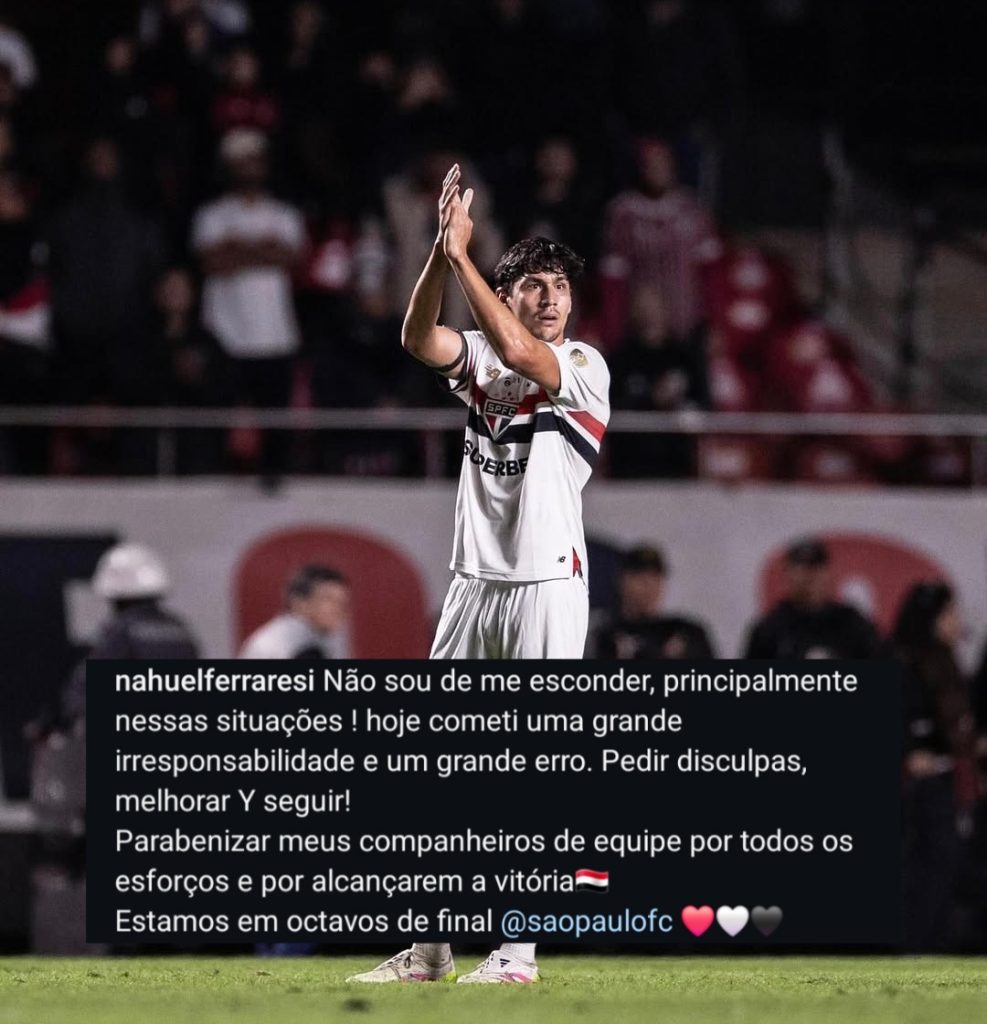 Zagueiro do Tricolor pede desculpas à torcida. (Foto: Reprodução/Instagram)