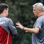 Crespo e Oscar em treinamento do São Paulo FC. Foto: Rubens Chiri