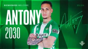 Antony é o novo reforço do Real Bétis. Foto: Divulgação.