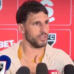 Calleri em entrevista pós jogo; Foto: Reprodução.